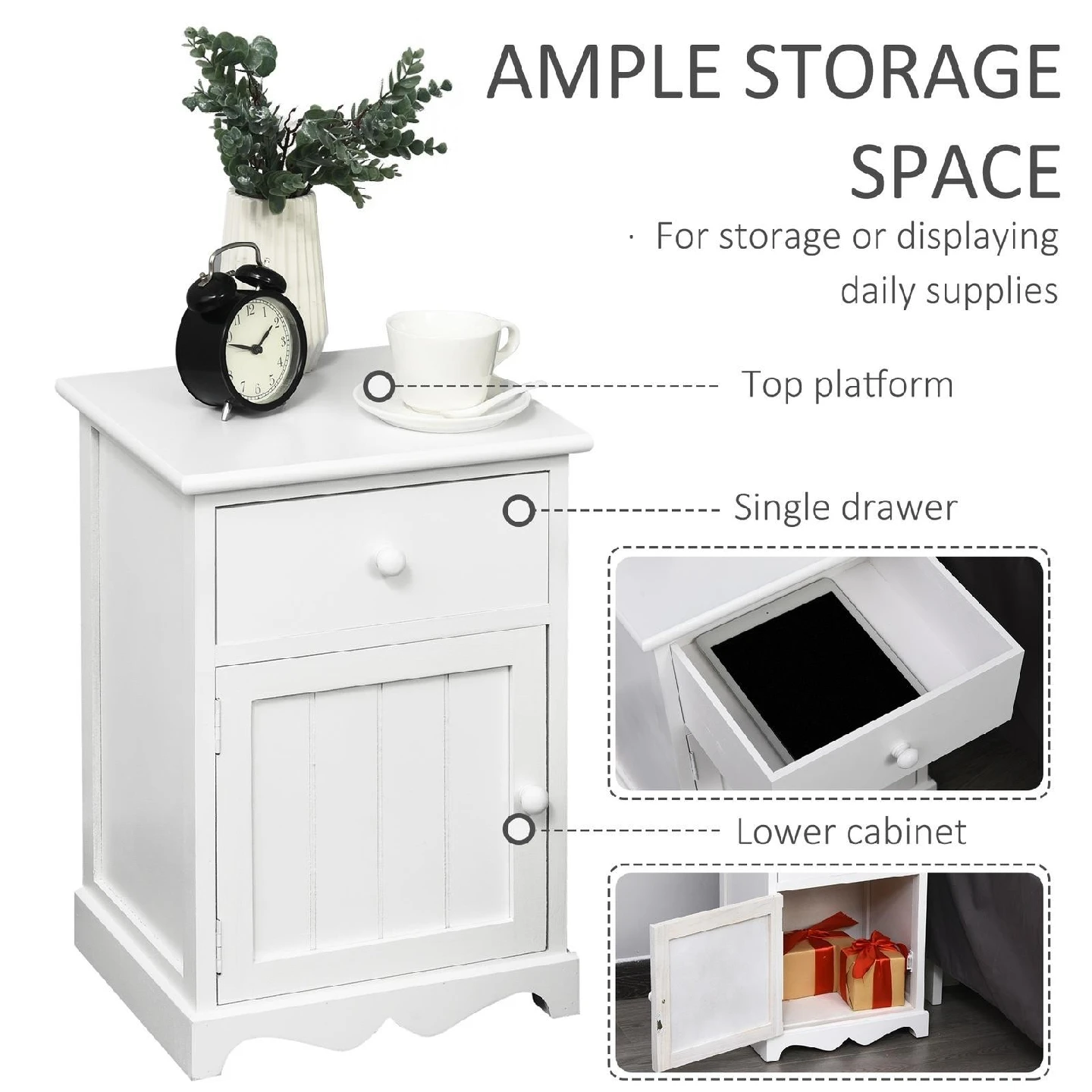 White Nightstand with Drawer & Door set of 2 - photo 3