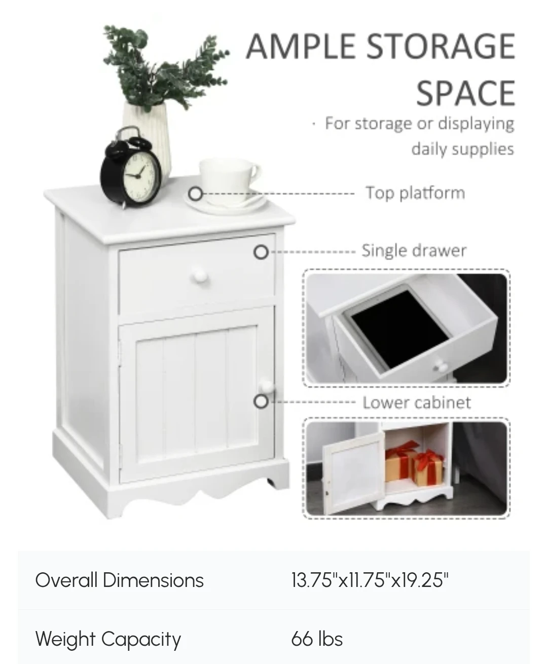 White Nightstand with Drawer & Door set of 2 - photo 4