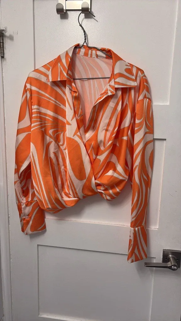 Orange & White Patterned Blouse