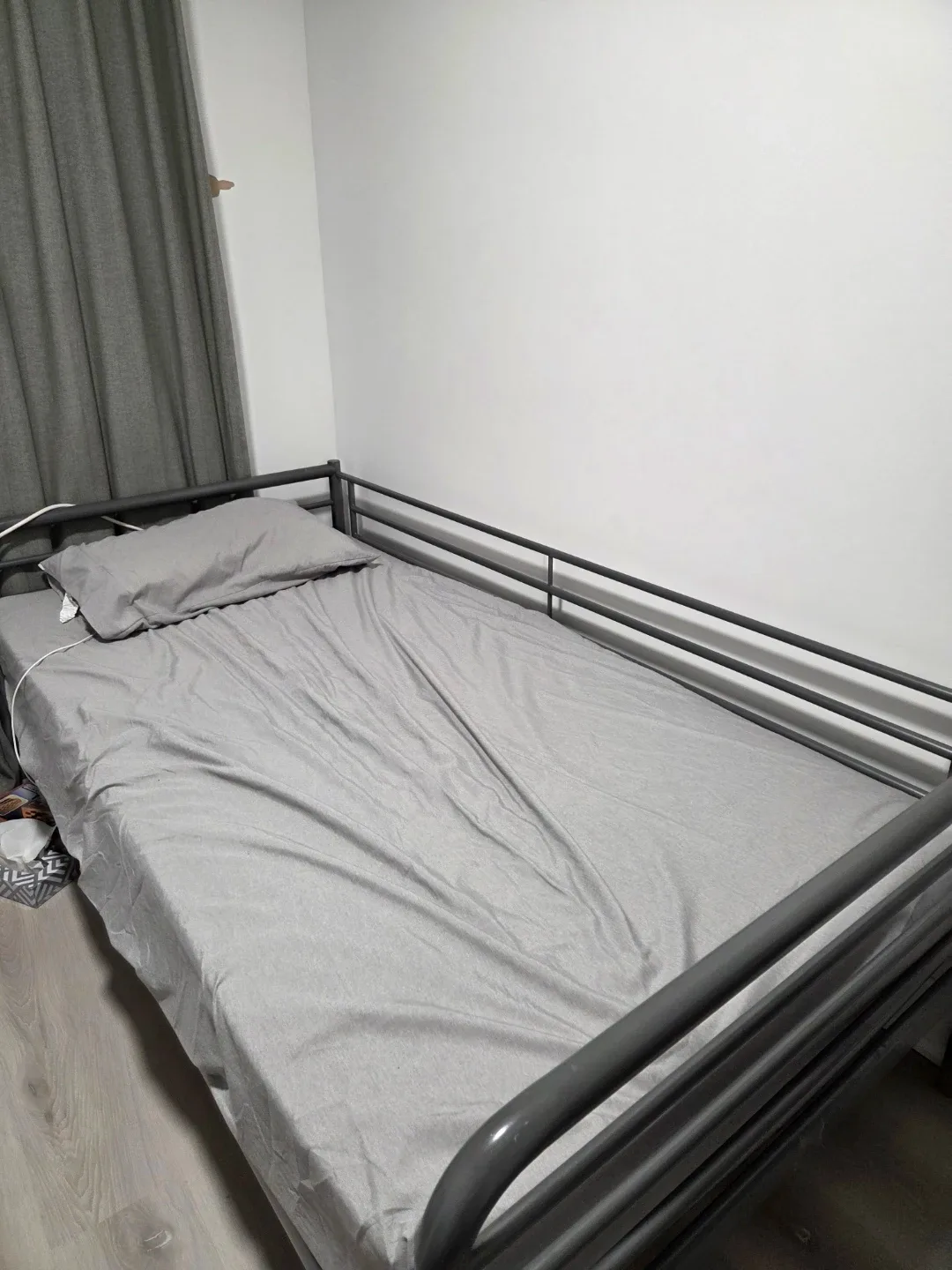 IKEA Single Bed Frame - Grey and Spring mattress. image indicator(2)