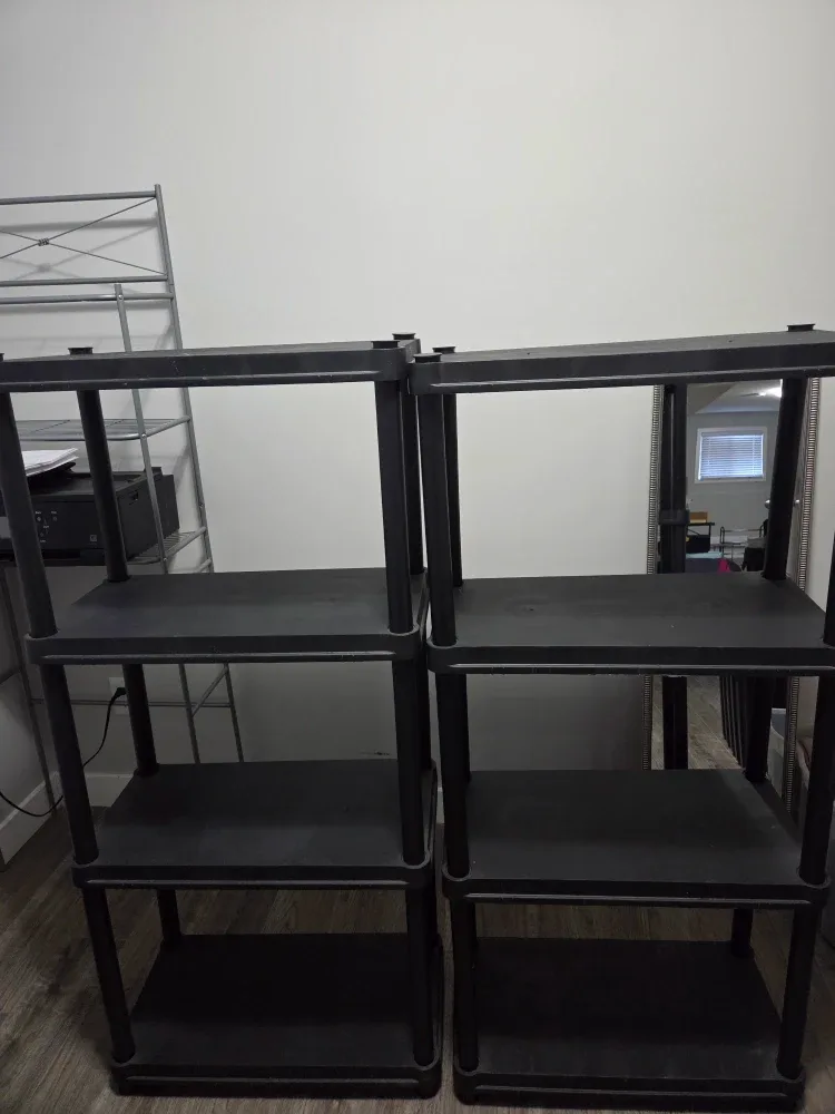 Black Plastic 4-Tier Shelving Units - Set of Two