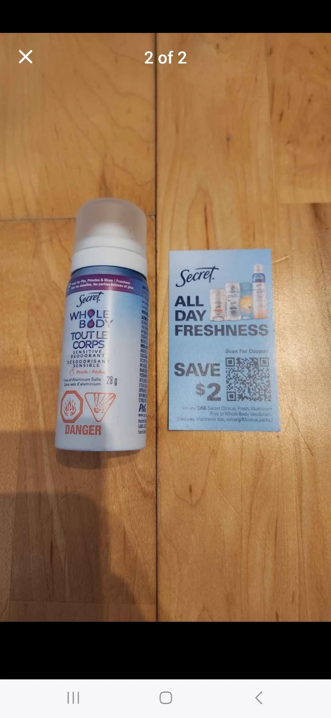 Secret Whole Body Peach Deodorant Sample with Coupon (Brand New) - photo 2