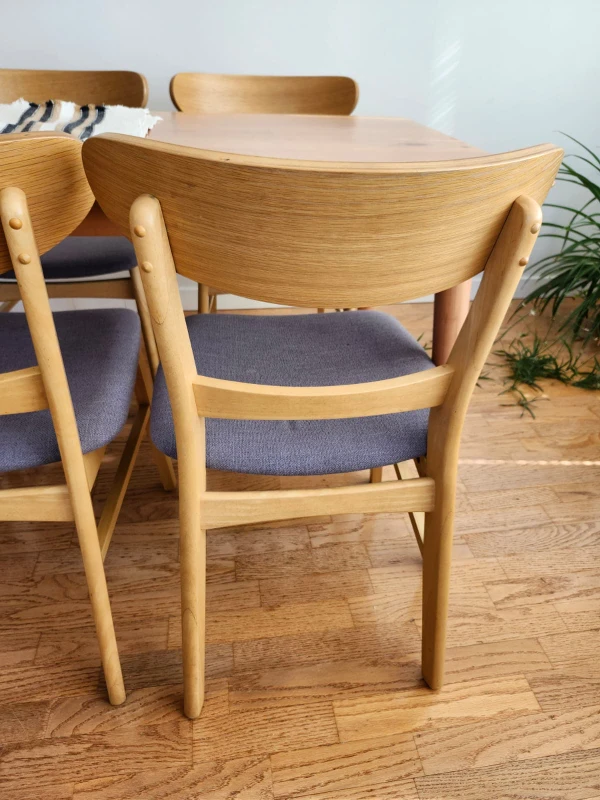 1 Wooden Dining Table + 4 Chairs with Gray Cushions - photo 2