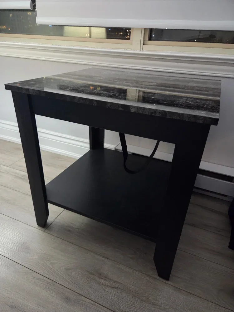 Black End Table with Marble-look Top