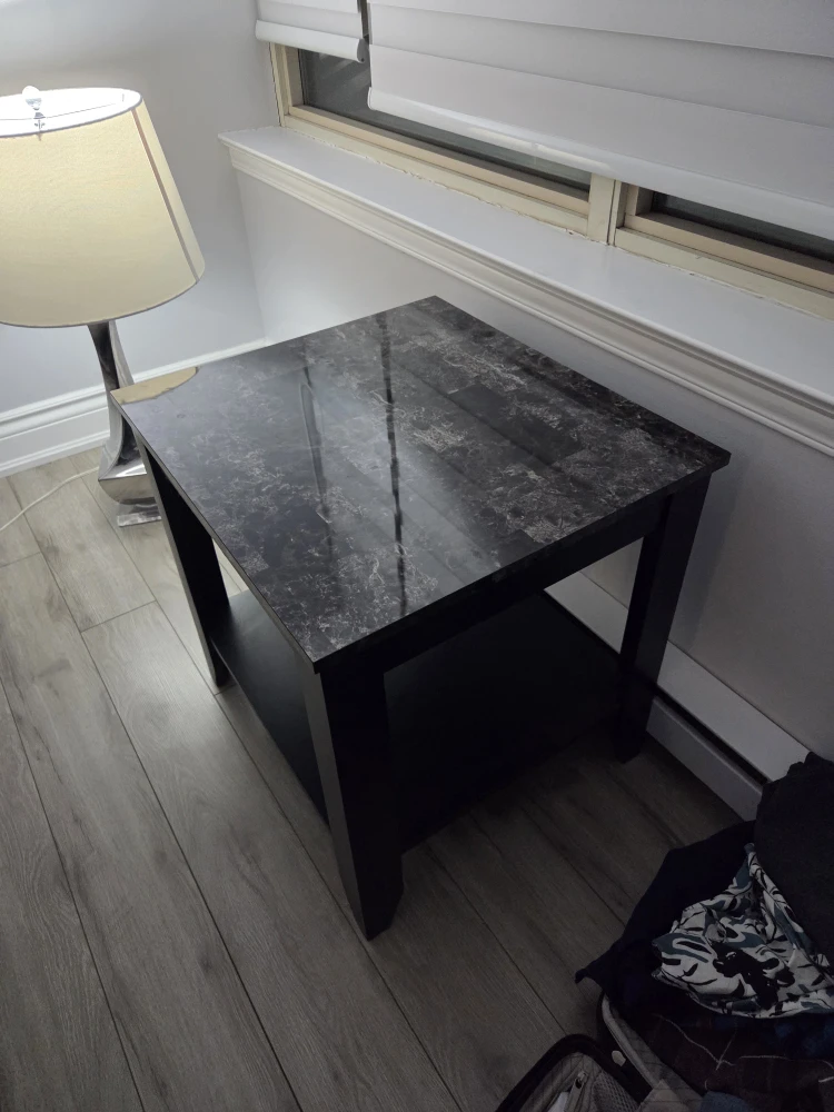 Black End Table with Marble-look Top - photo 3