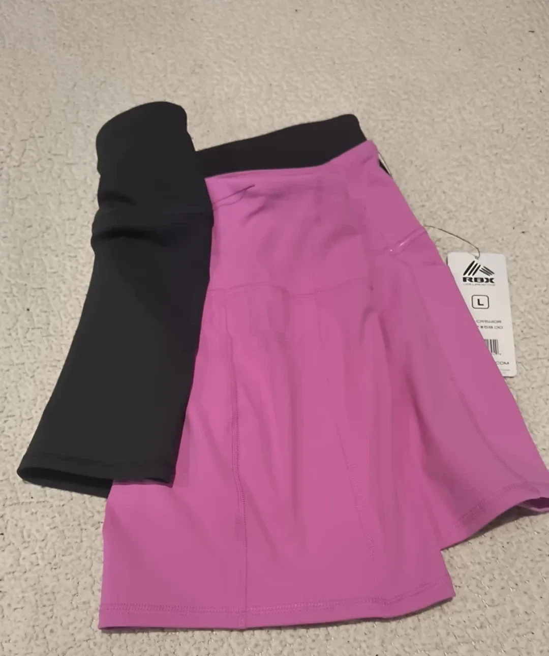 RBX Activewear Shorts SIZE L NWT | 2-in-1 Black Fuchsia Pink image indicator(6)