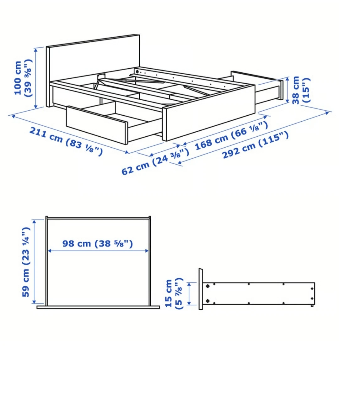 Queen IKEA Brimnes Bed Frame with Storage - White - photo 2
