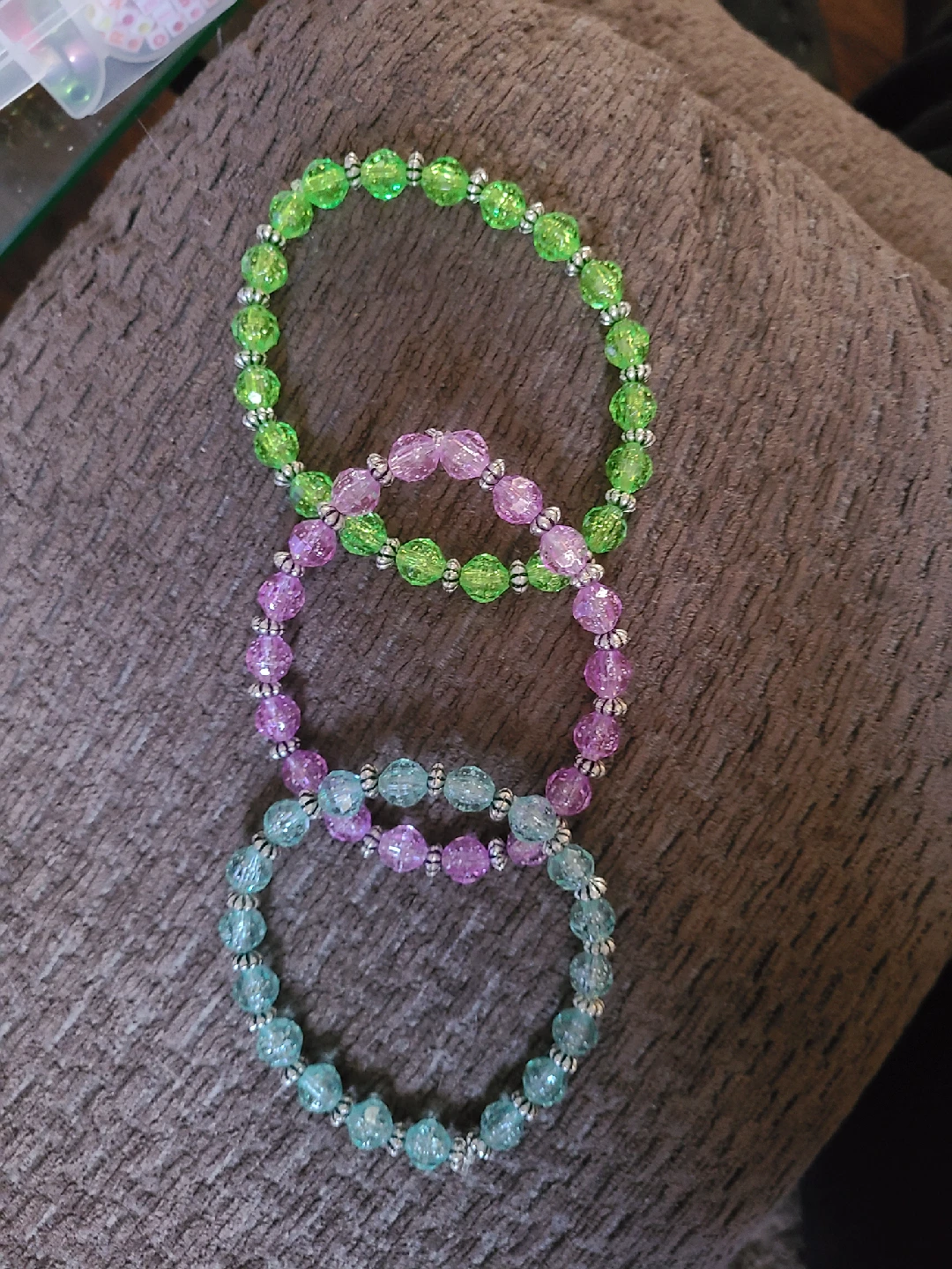 Beaded Bracelets - Green, Pink, Blue