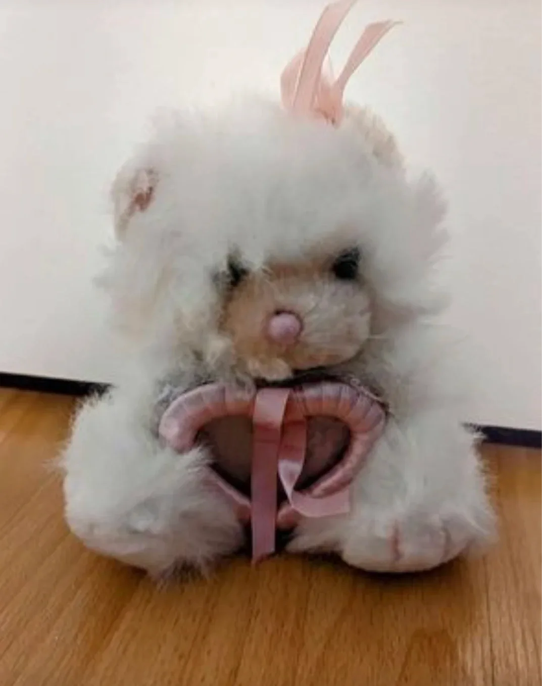 Vintage Fluffy White Teddy Bear with Heart Frame