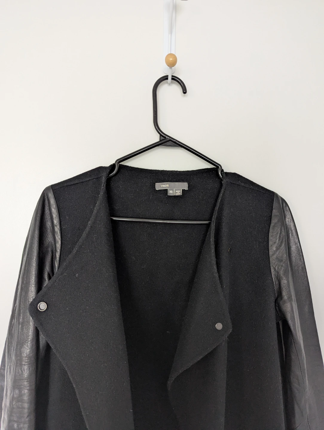 Vince Black Wool Blend Leather Sleeve Jacket - photo 2