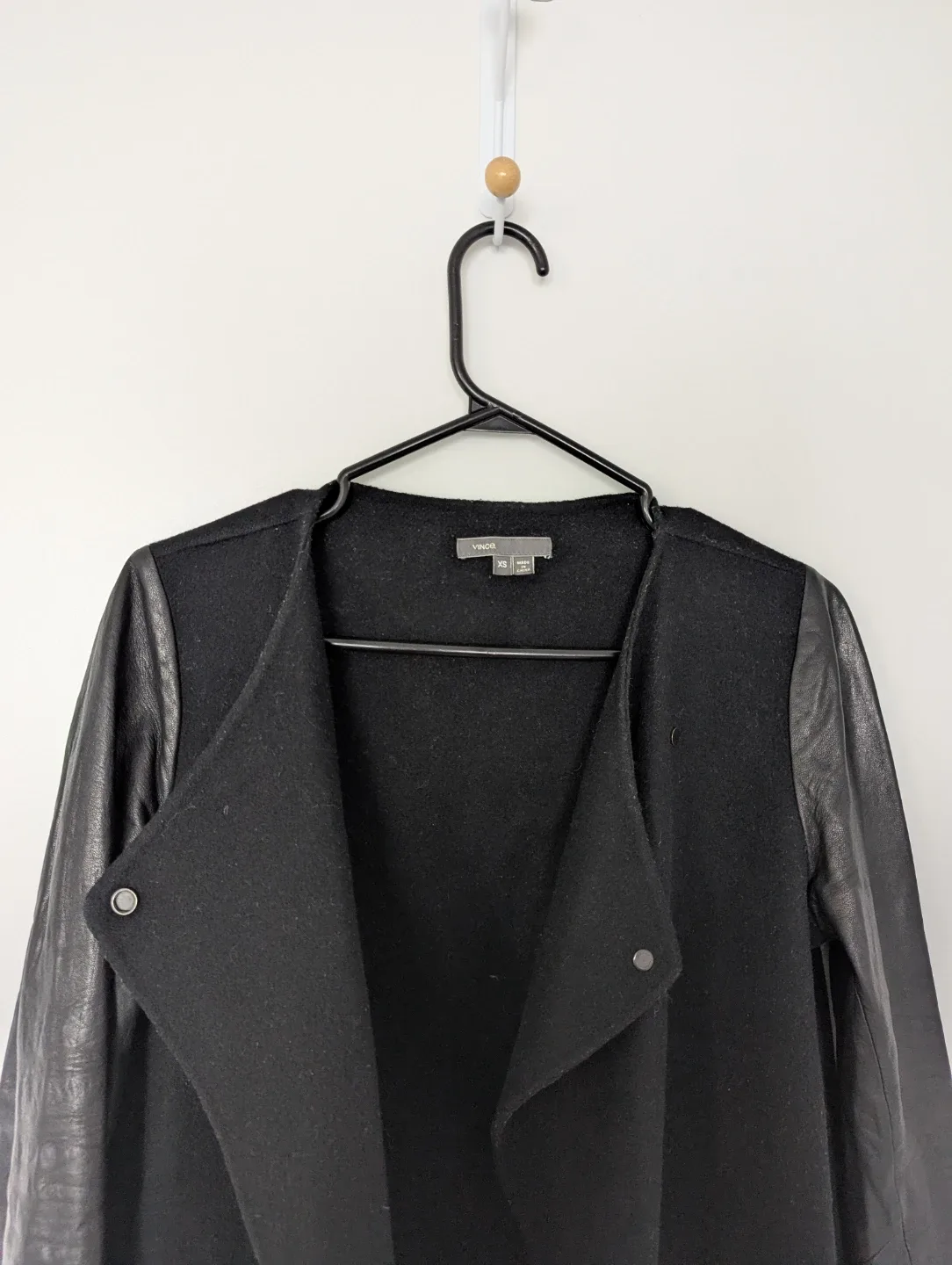 Vince Black Wool Blend Leather Sleeve Jacket image indicator(2)