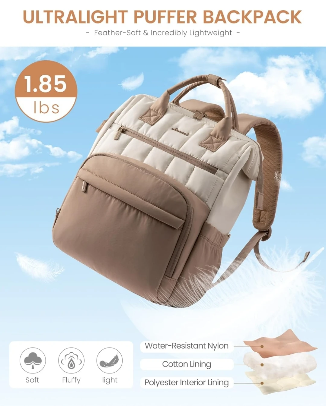 LuvLap Ultralight Puffer Backpack - Beige - photo 3