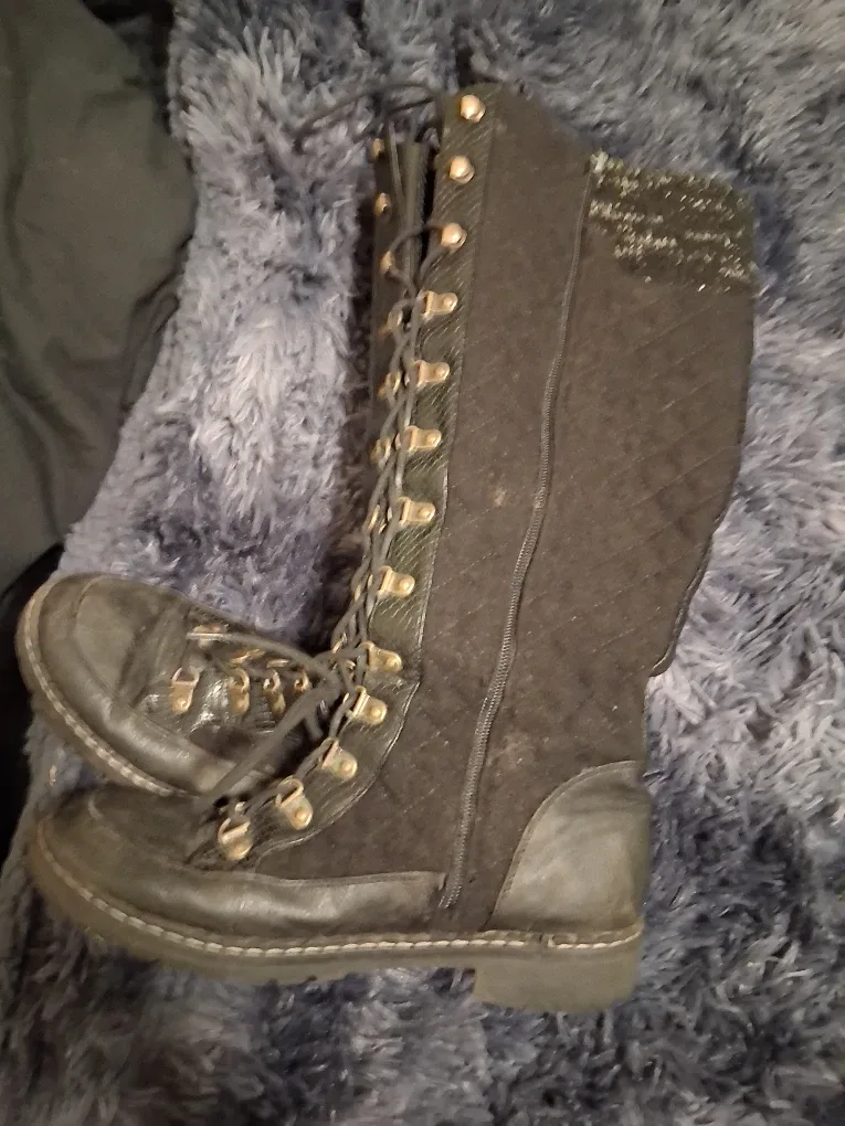 Black Knee-High Lace-Up Boots