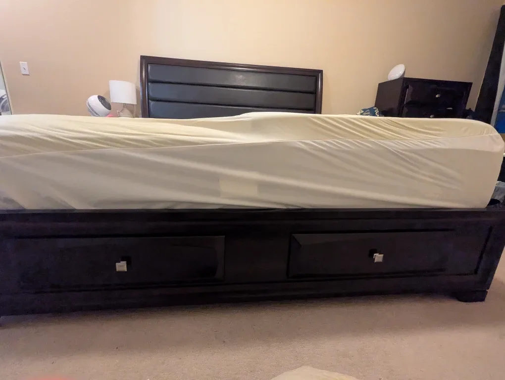 Dark Brown King Size Bed Frame with Drawers