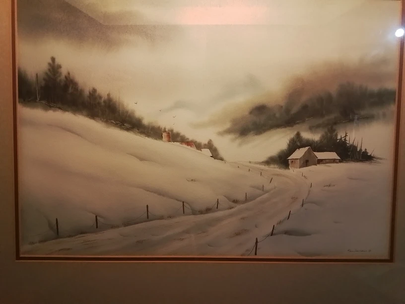 Framed  Original Watercolor Painting Winter Mood Signed - photo 2