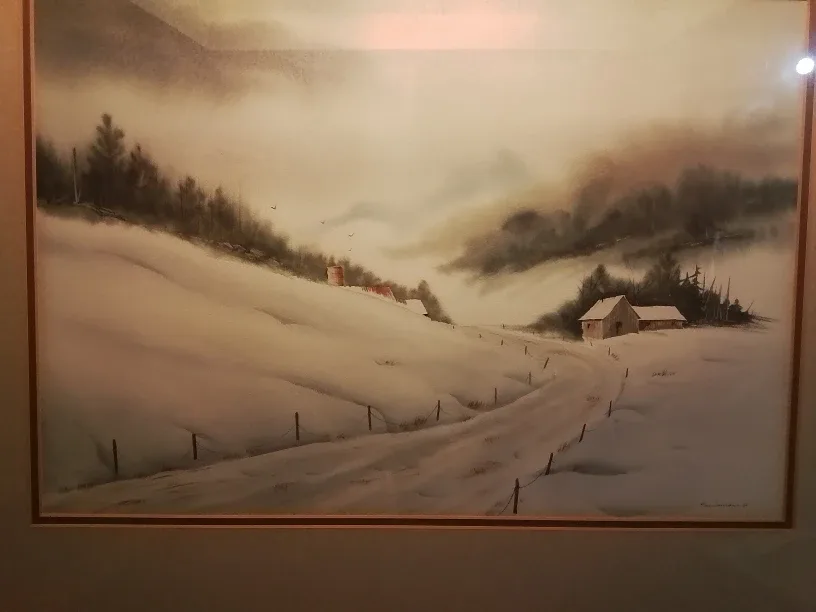 Framed  Original Watercolor Painting Winter Mood Signed image indicator(2)