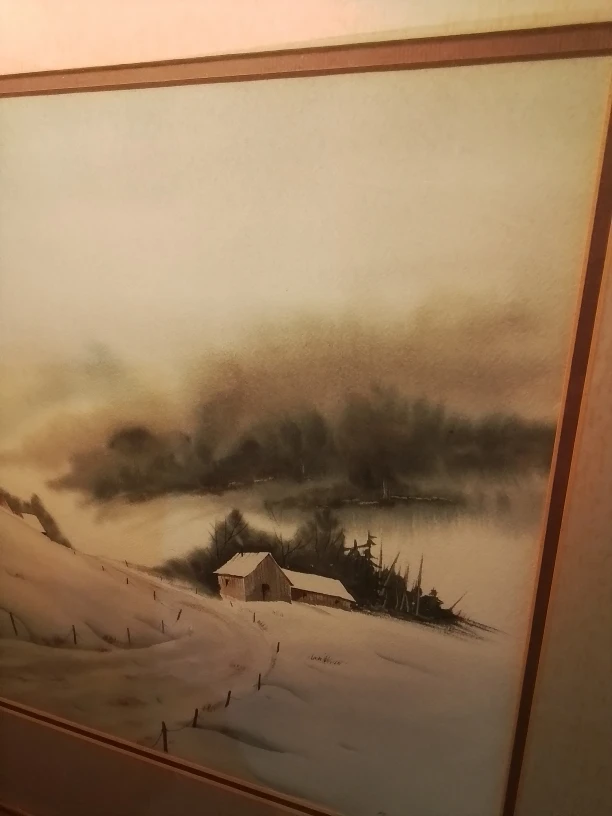 Framed  Original Watercolor Painting Winter Mood Signed - photo 5