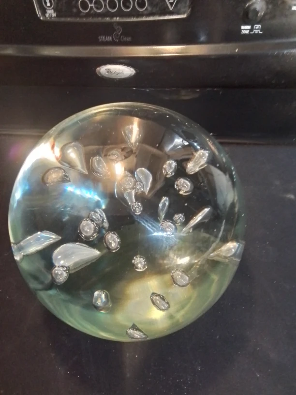 Modernist & Large Clear Controlled Bubbles Art Glass Ball 8"