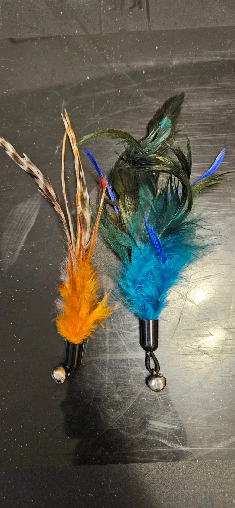 Feather Cat Toys - Orange & Blue