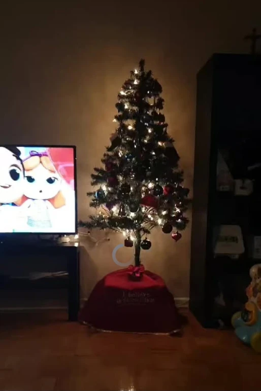 Small christmas tree with a bunch of christmas balls