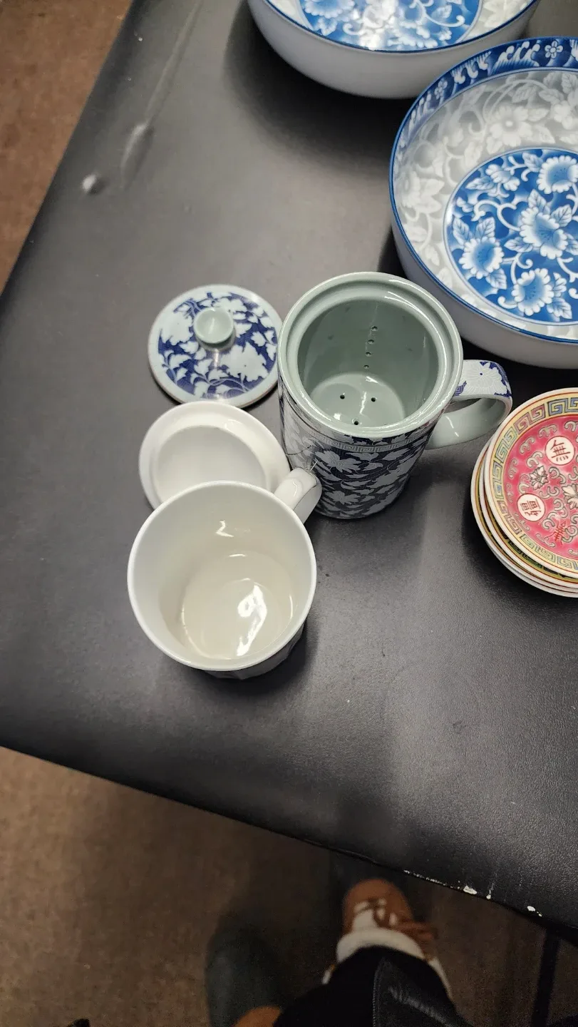 Vintage Chinese Ceramic Tea Set & Small Plates image indicator(2)