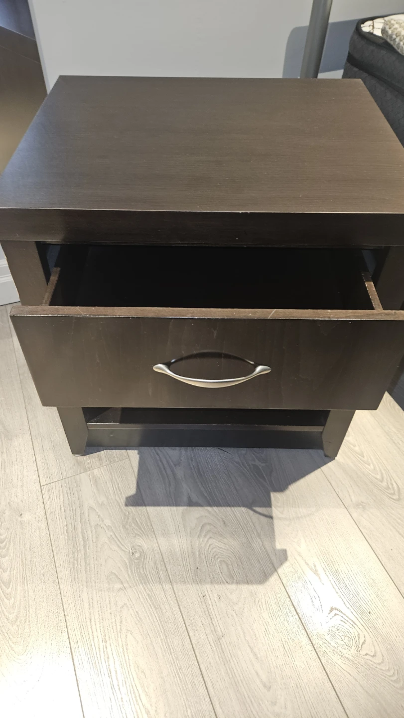 Dark Brown Wood Nightstand with Drawer