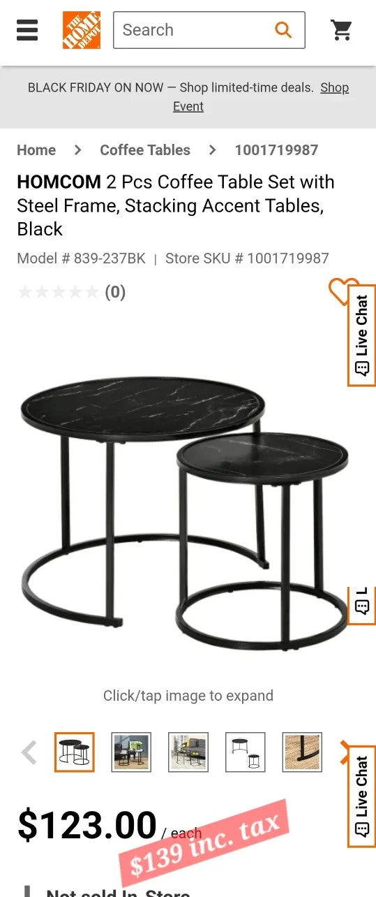 Black Marble-Finish Coffee Tables set (2 new pcs) image indicator(6)
