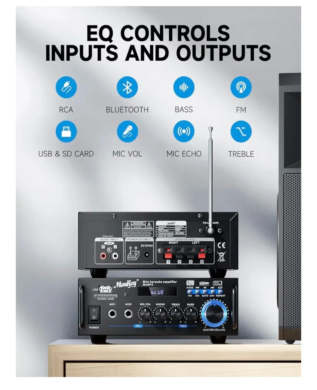 Moukey MAMP3 BLUETOOTH Mini Karaoke 400 Watt Amplifier. image indicator(9)