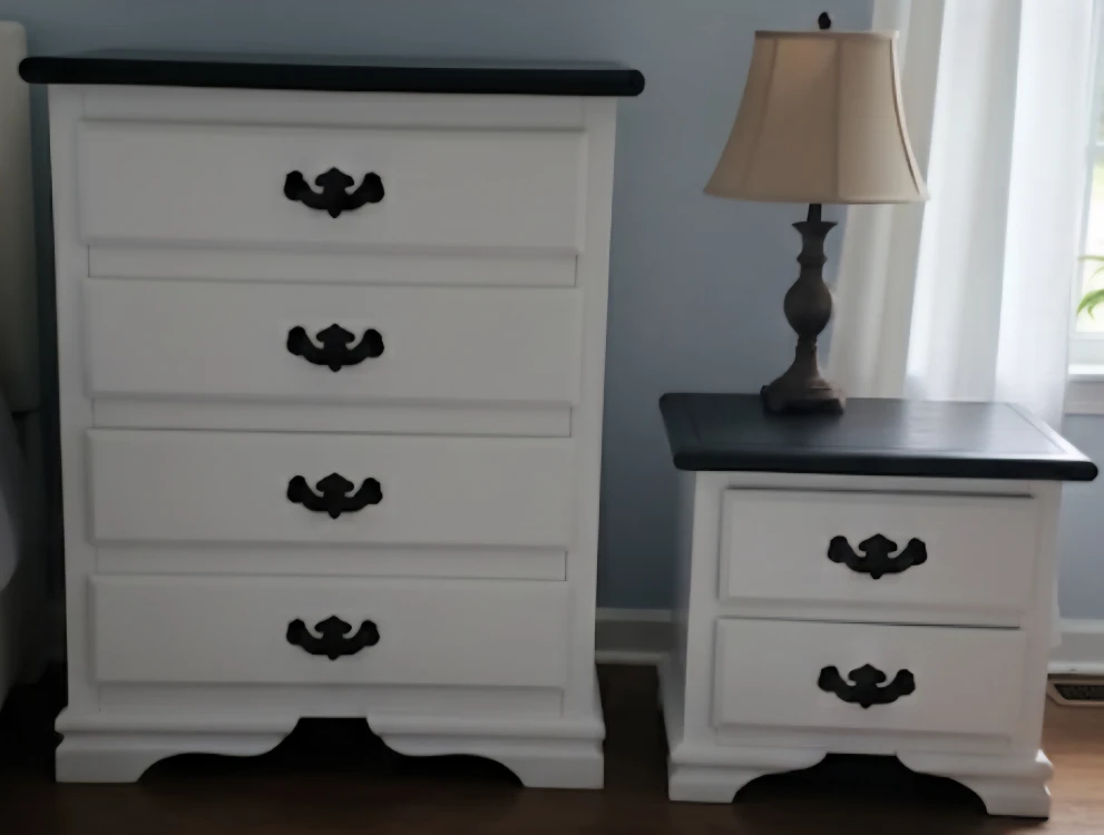 White & Black Dresser and Nightstand Set