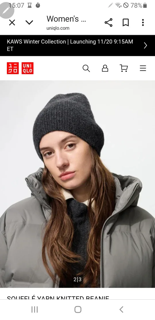 Uniqlo Soufflé Yarn Knitted Beanie - Dark Gray image indicator(3)