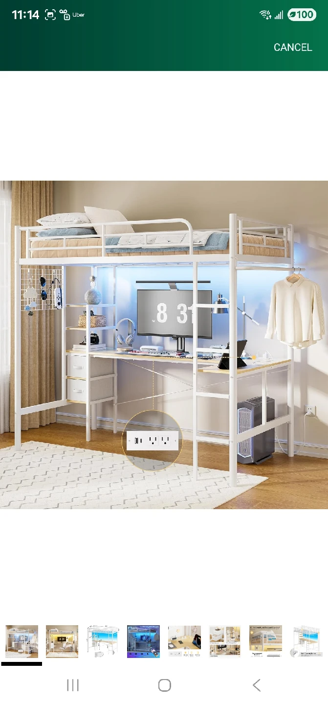 HAUSSOURCE Loft Bed Twin Size w/ Desk & Shelves