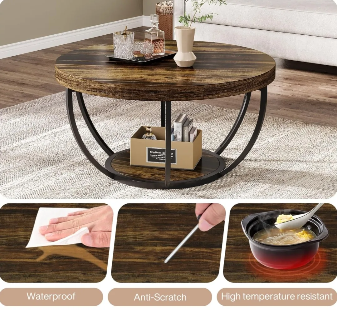 Round Coffee Table with 2-Tier Storage image indicator(4)