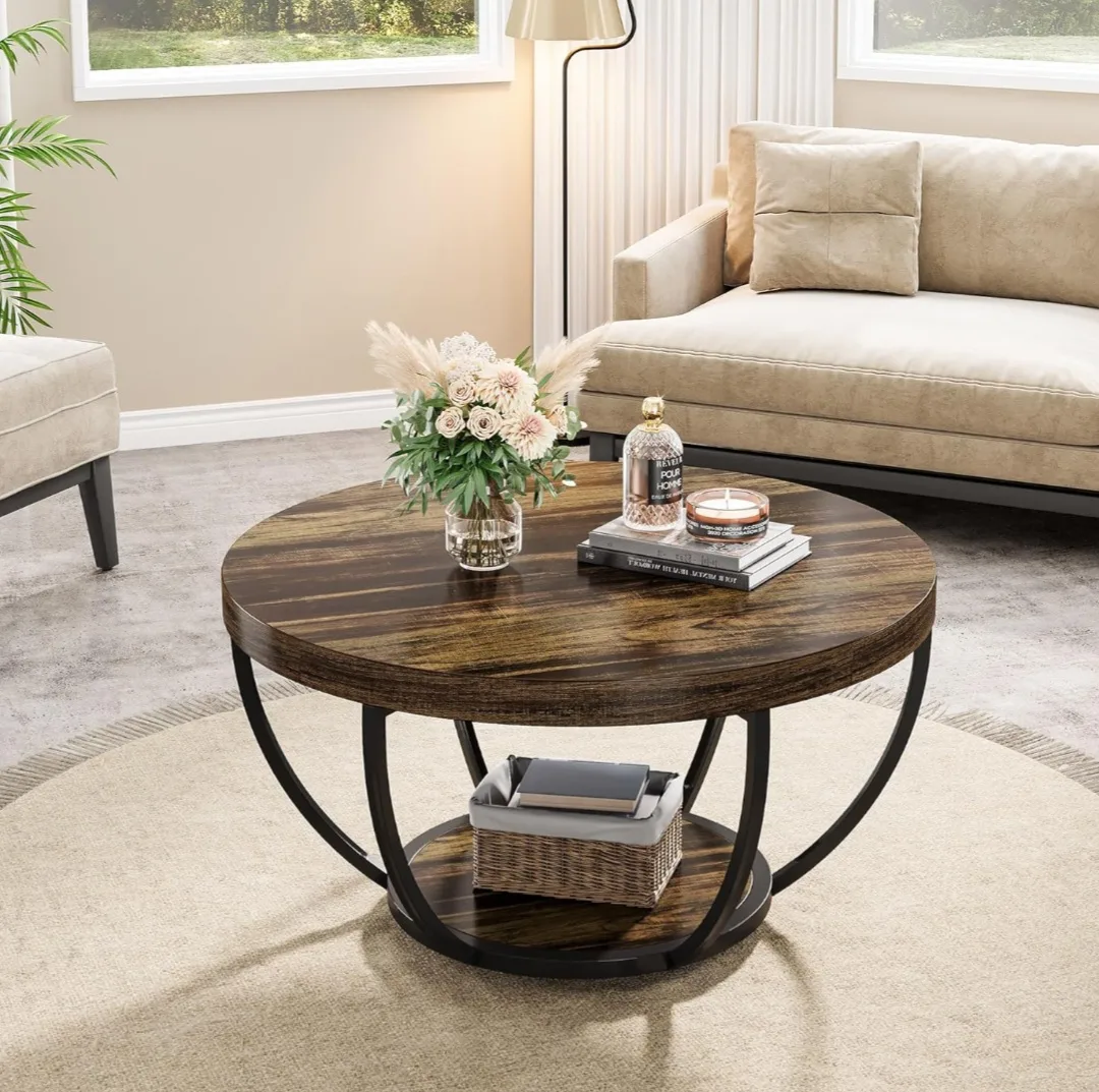Round Coffee Table with 2-Tier Storage image indicator(5)