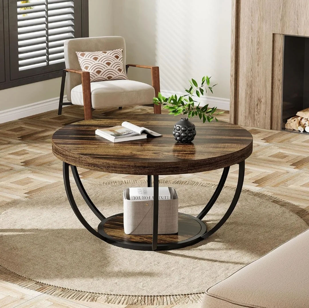 Round Coffee Table with 2-Tier Storage image indicator(6)