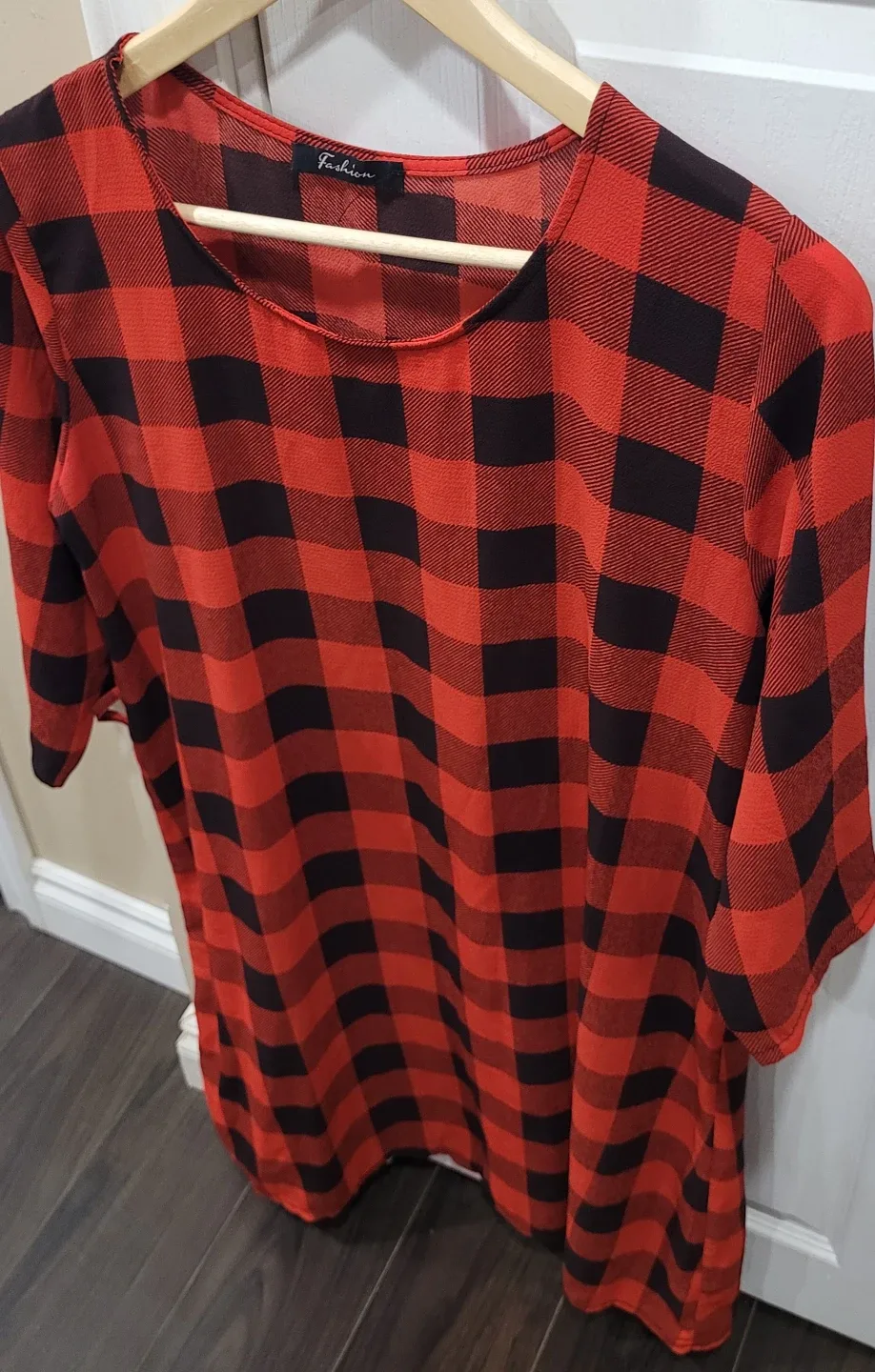 Fashion red & black plaid tunic dress image indicator(2)