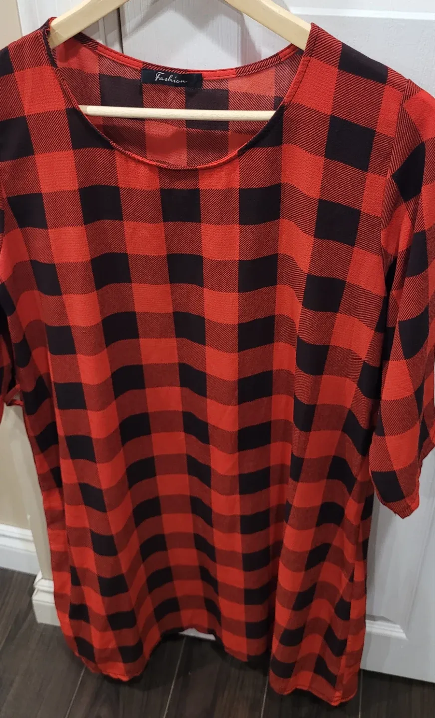 Fashion red & black plaid tunic dress image indicator(3)