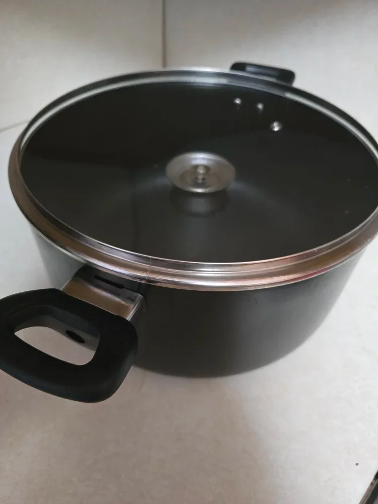 Black friday sale Black Stock Pot with Lid. Medium size