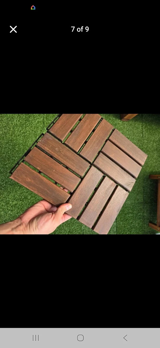 Newly stained ikea wood runnen deck tiles 1ft x 1ft - photo 2