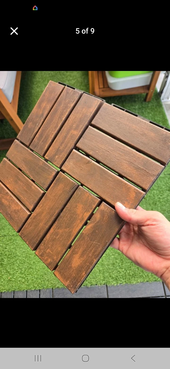 Newly stained ikea wood runnen deck tiles 1ft x 1ft - photo 3