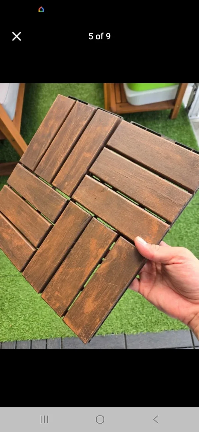 Newly stained ikea wood runnen deck tiles 1ft x 1ft image indicator(3)