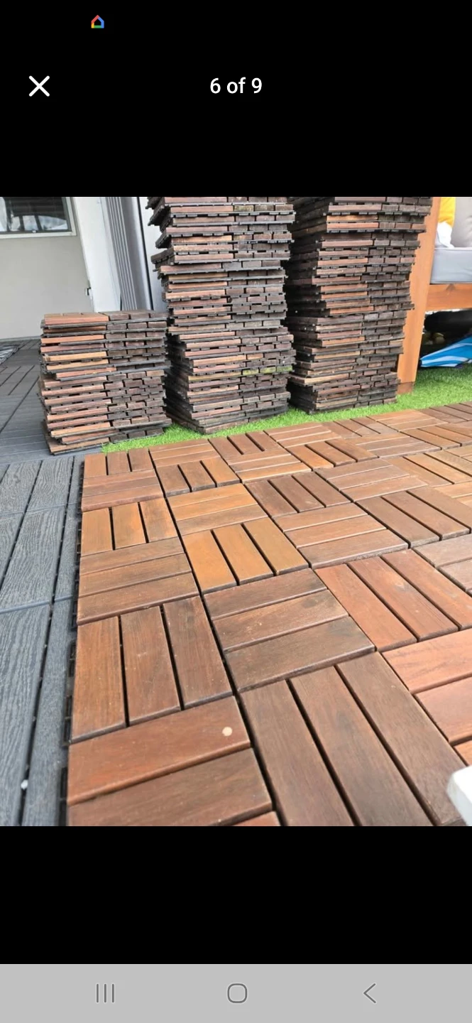 Newly stained ikea wood runnen deck tiles 1ft x 1ft - photo 4