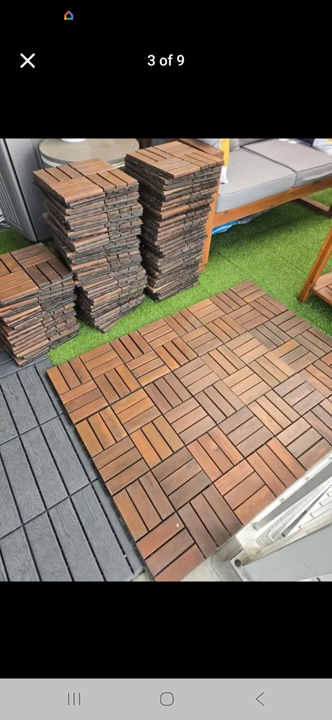 Newly stained ikea wood runnen deck tiles 1ft x 1ft image indicator(6)