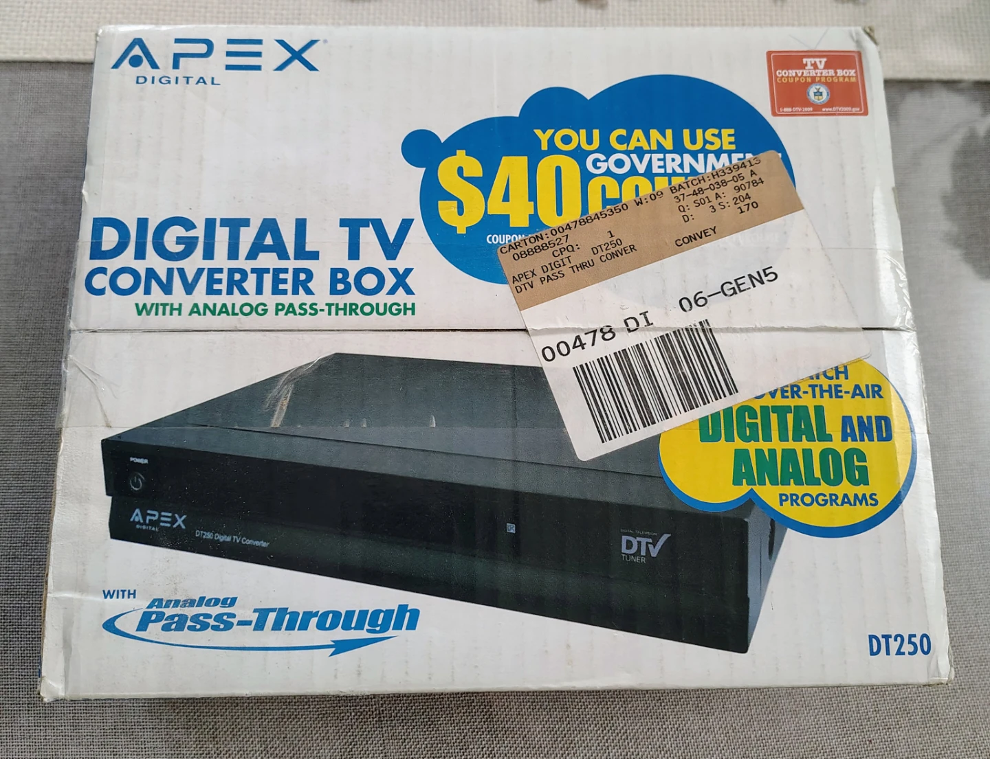 Apex DT250A Digital TV Converter Box with Analog Pass-Through