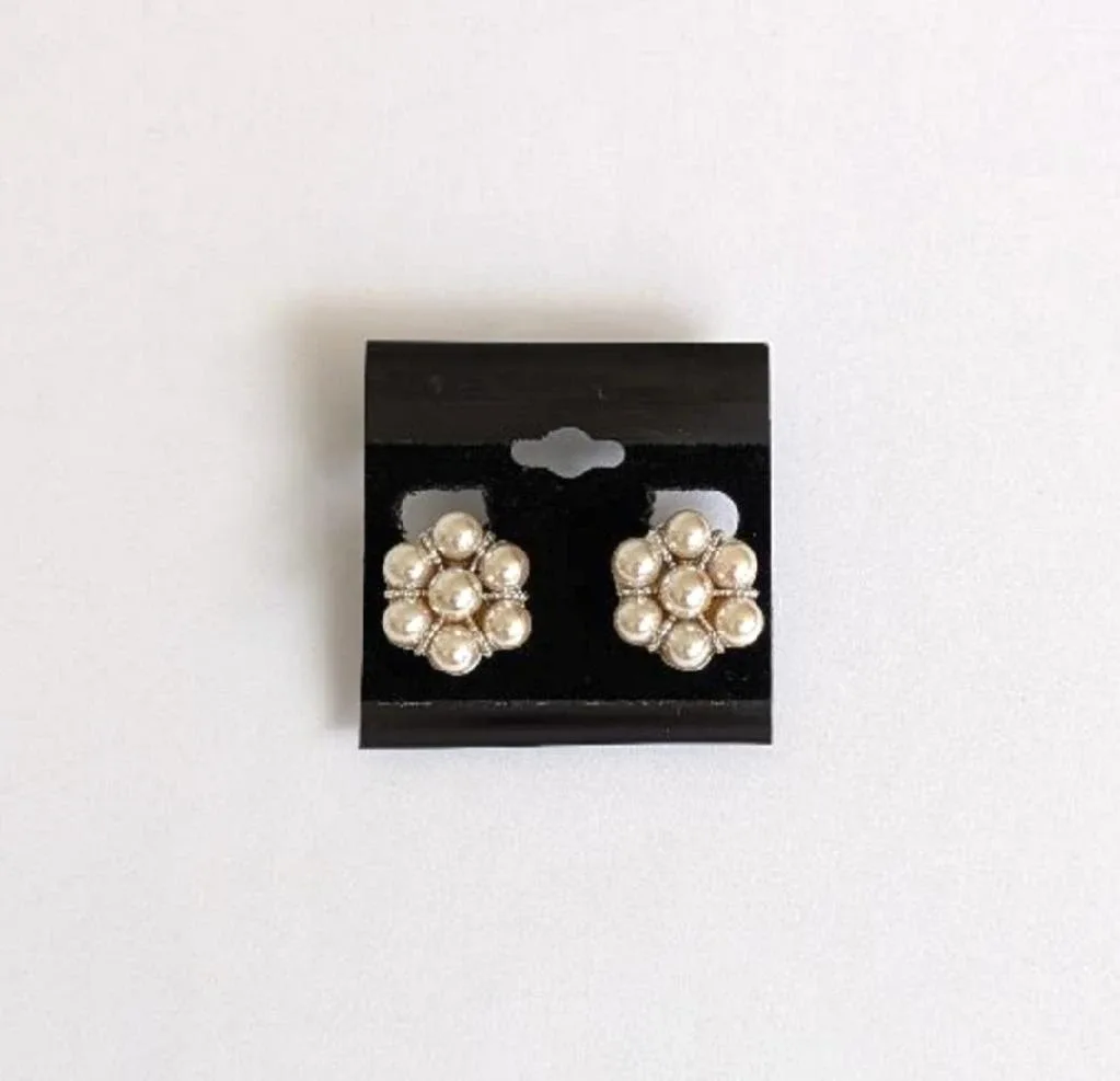 Elegant Pearl Flower Earrings Silver Tone Clip-on by Erwin Pearl image indicator(4)