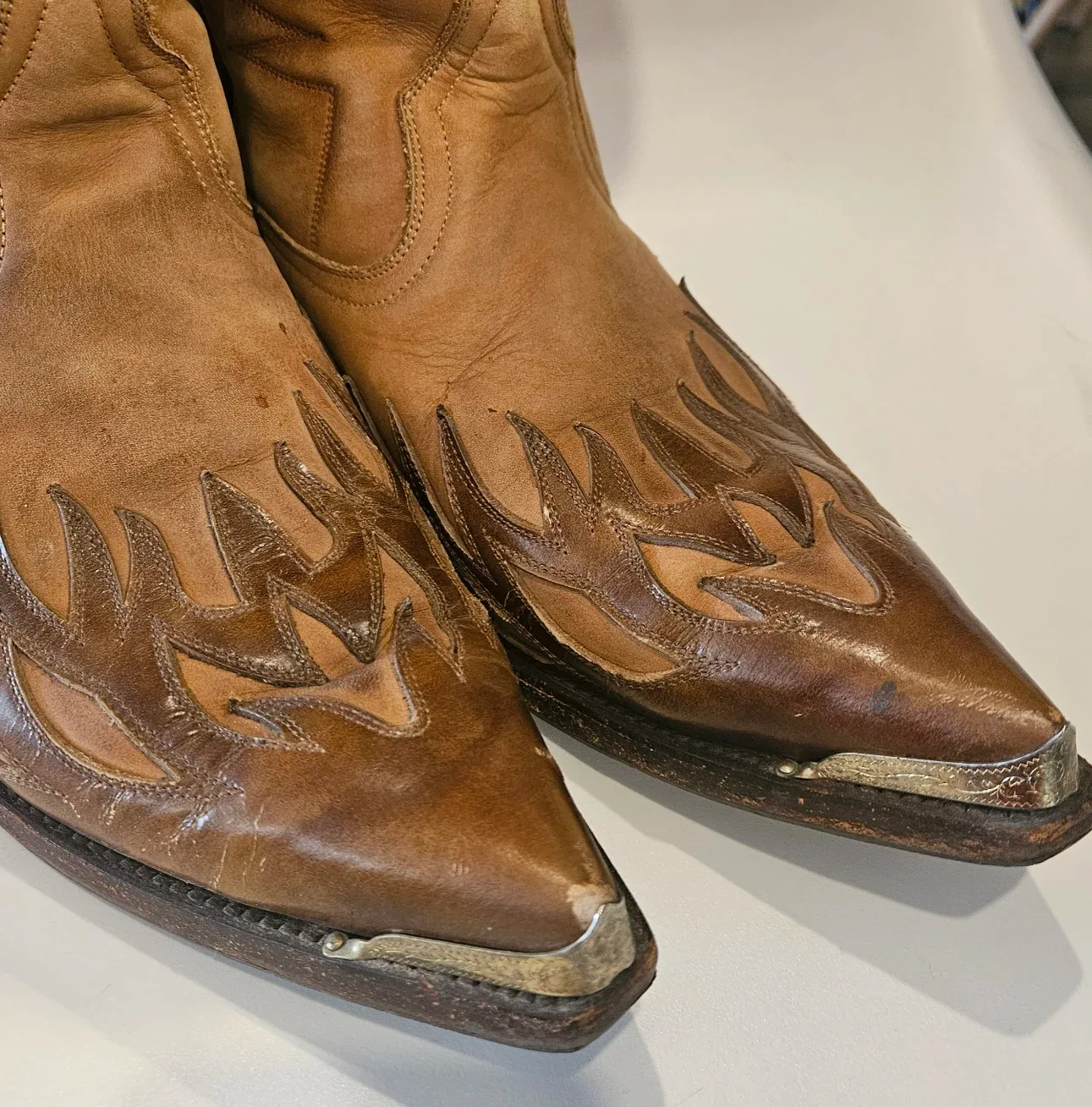 Mens Vintage Cowboy Boots Brown Leather