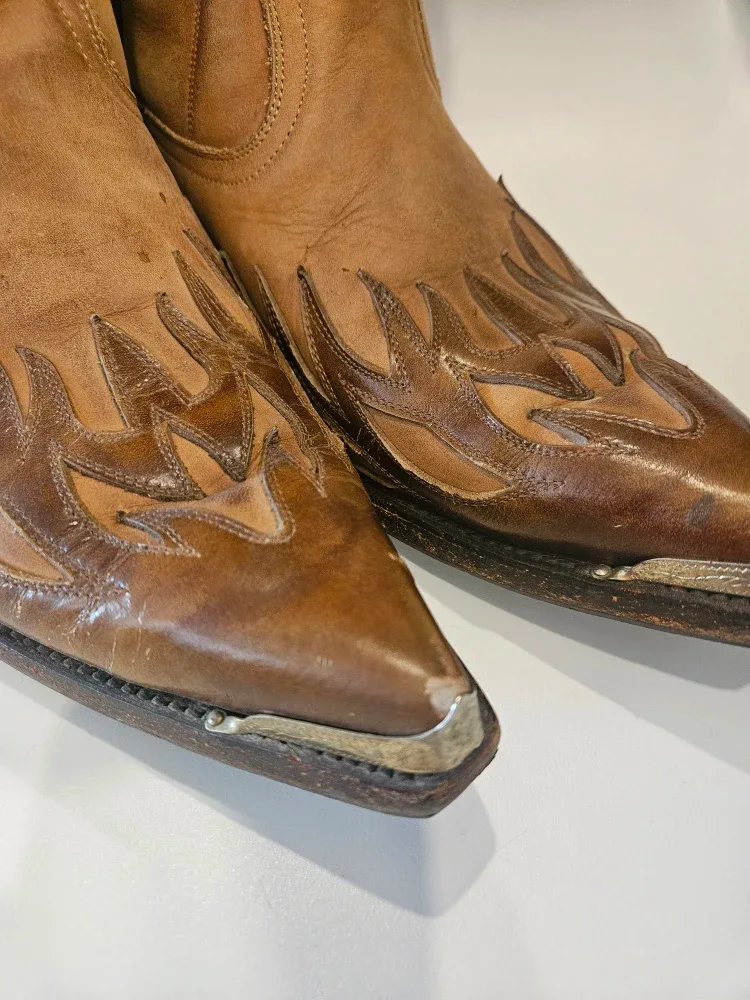 Mens Vintage Cowboy Boots Brown Leather image indicator(4)