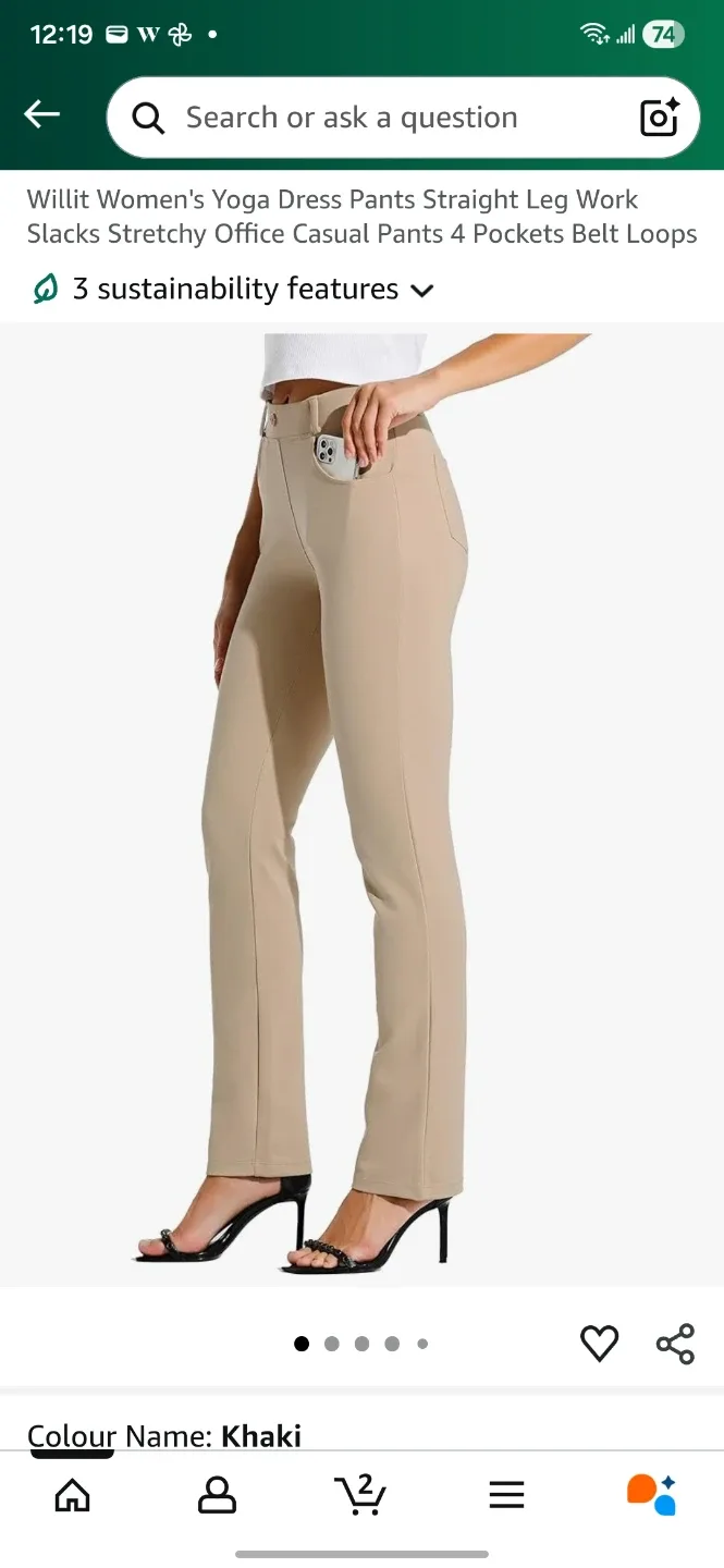 Willit Yoga Dress Pants - Khaki, Small, Petite 29"