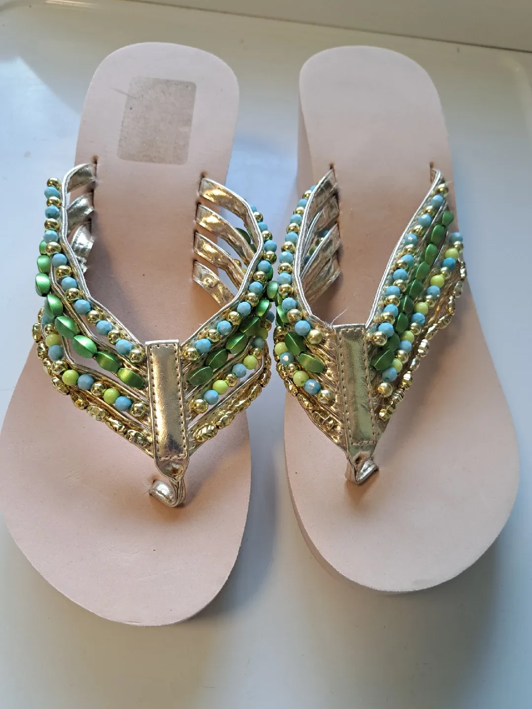 Beaded Wedge Flip Flops - Size 9