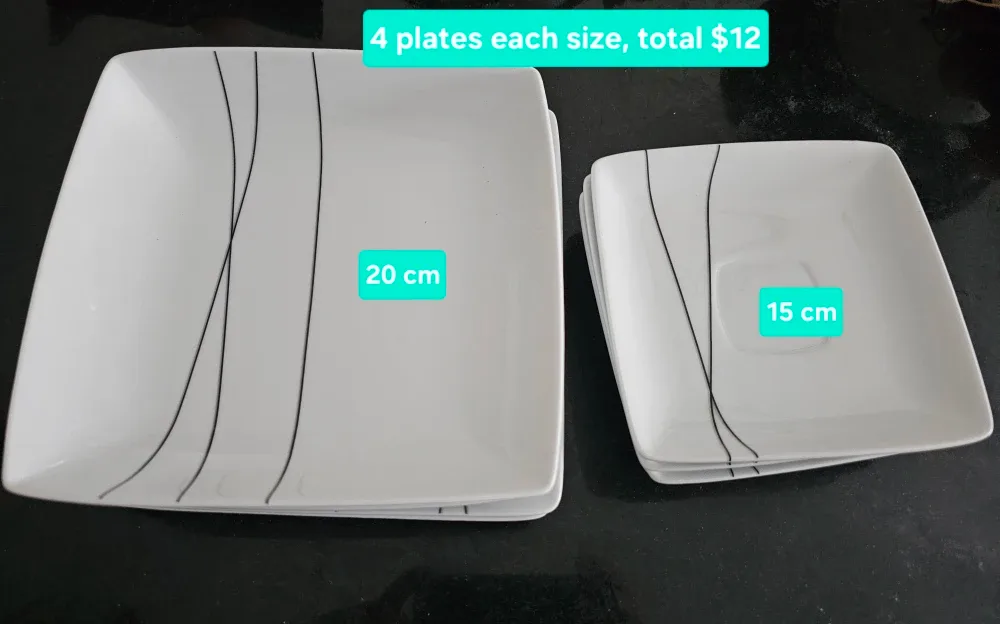 Square White Plates - 15cm & 20cm - Set of 4