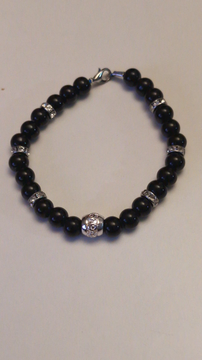 Black Beaded Bracelet with Silver Accents